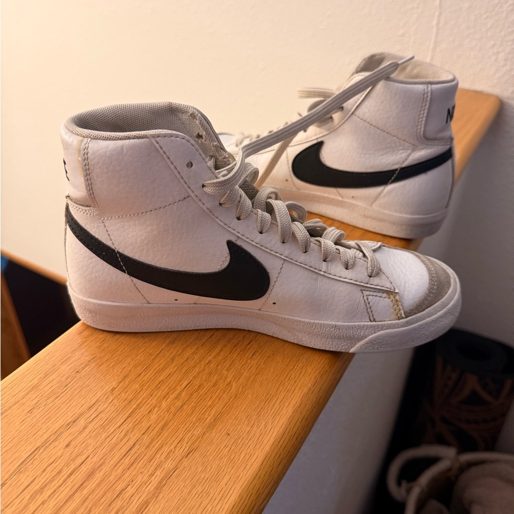Nike Blazers White High-Top Sneakers with Black Swoosh